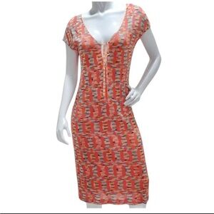Missoni Pink and Orange Fitted Cap Sleeve Midi Dress